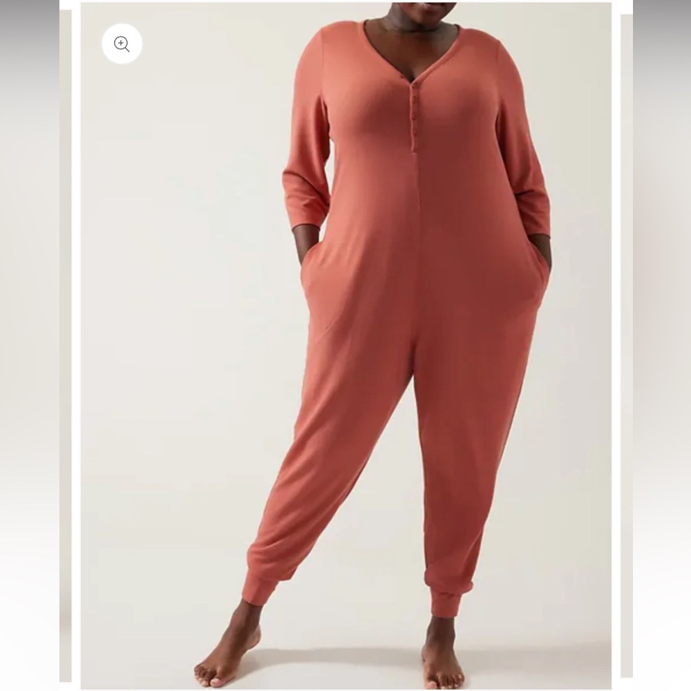 Athleta Wind Down Sleep Romper Terracotta Waffle Knit Size 3X
